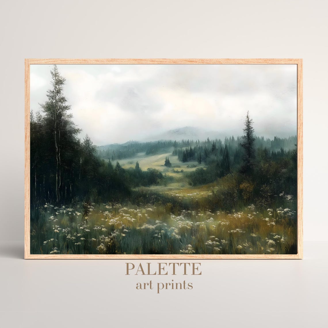 Misty Pine Forest Meadow Tranquil Foggy Woodland Landscape Poster - Image 3