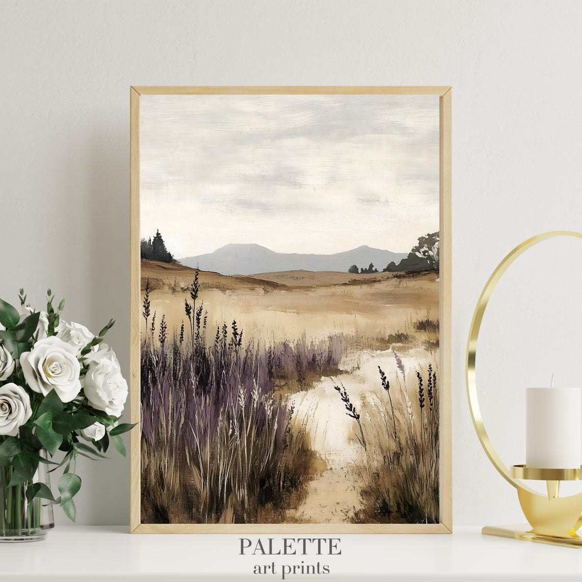 Muted Prairie Path Lavender Grass Minimalist Neutral Art Print - Image 2