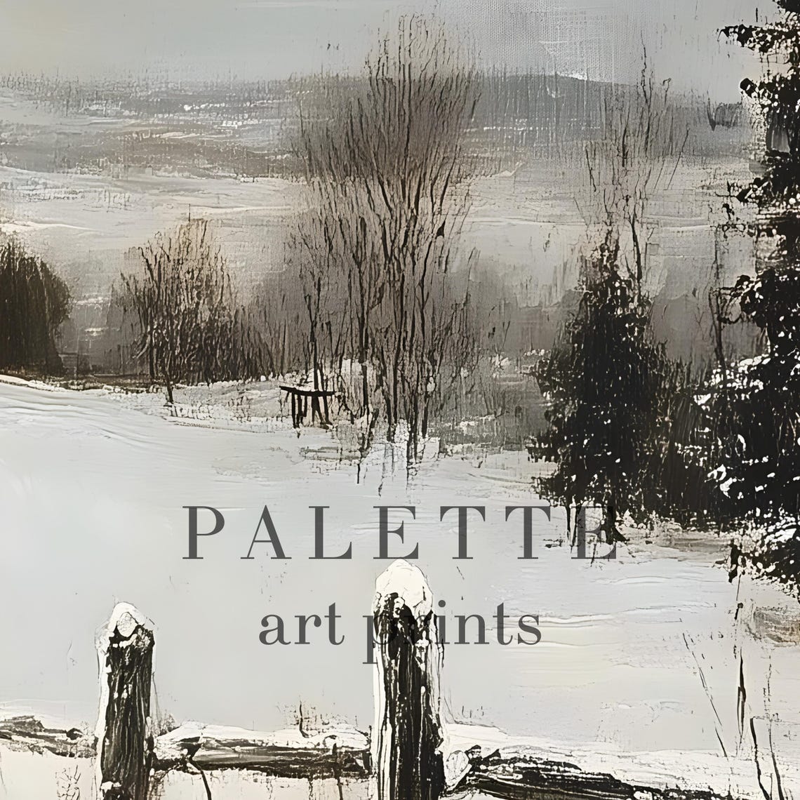Winter Scarecrow Snowy Field Rustic Fence Moody Farm Painting Poster - Image 2