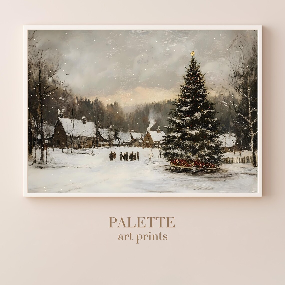 Cozy Giant Christmas Tree in Snowy Village Holiday Scene Poster - Image 3