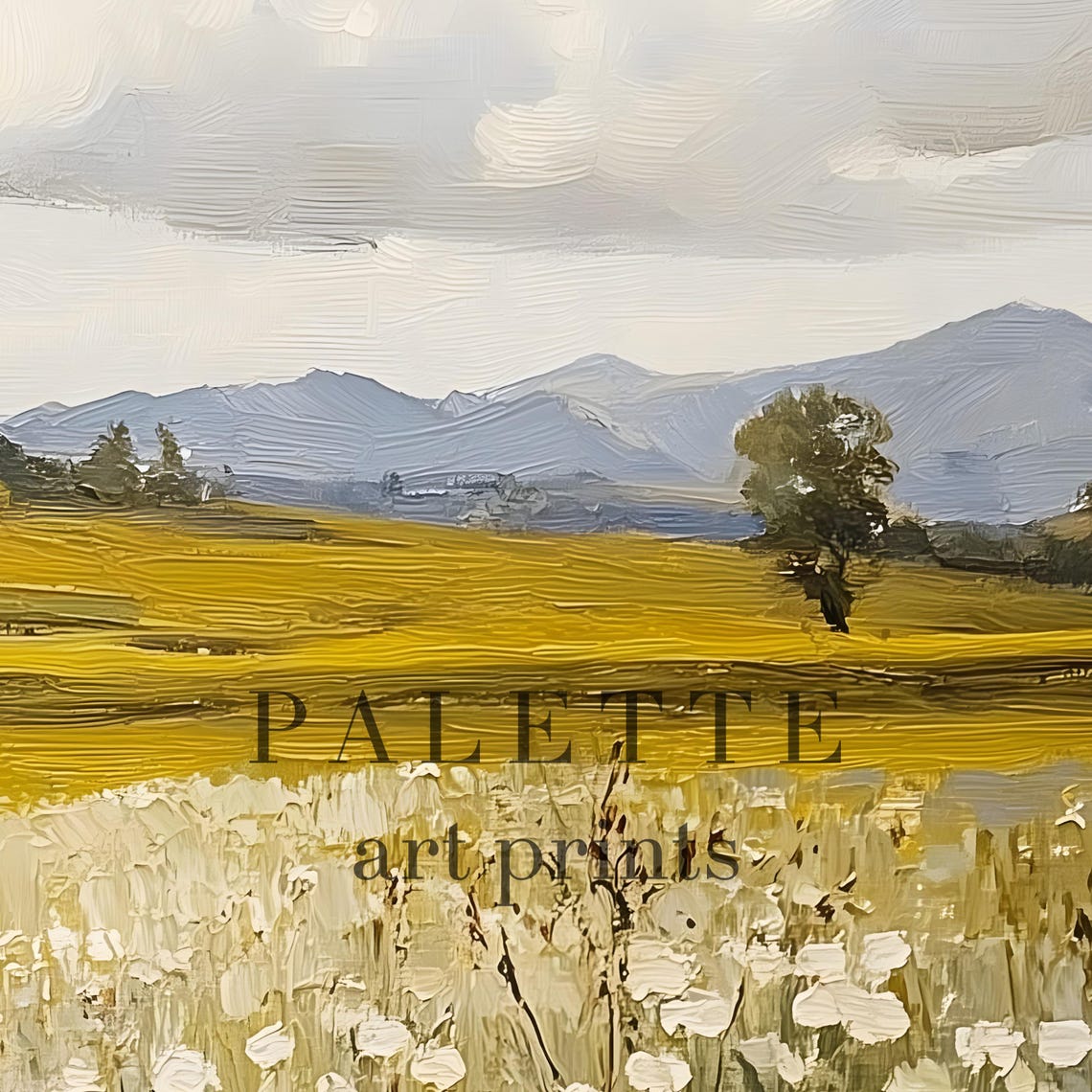 White Wildflower Path Country House Mountain View Landscape Poster - Image 2