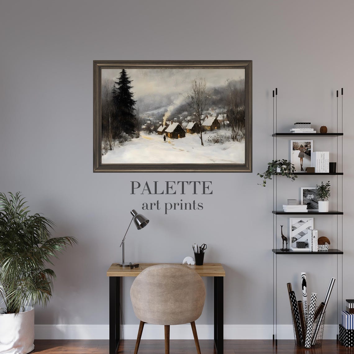 Cozy Winter Village At Dusk With Warmly Lit Cabins In Snow Poster - Image 2