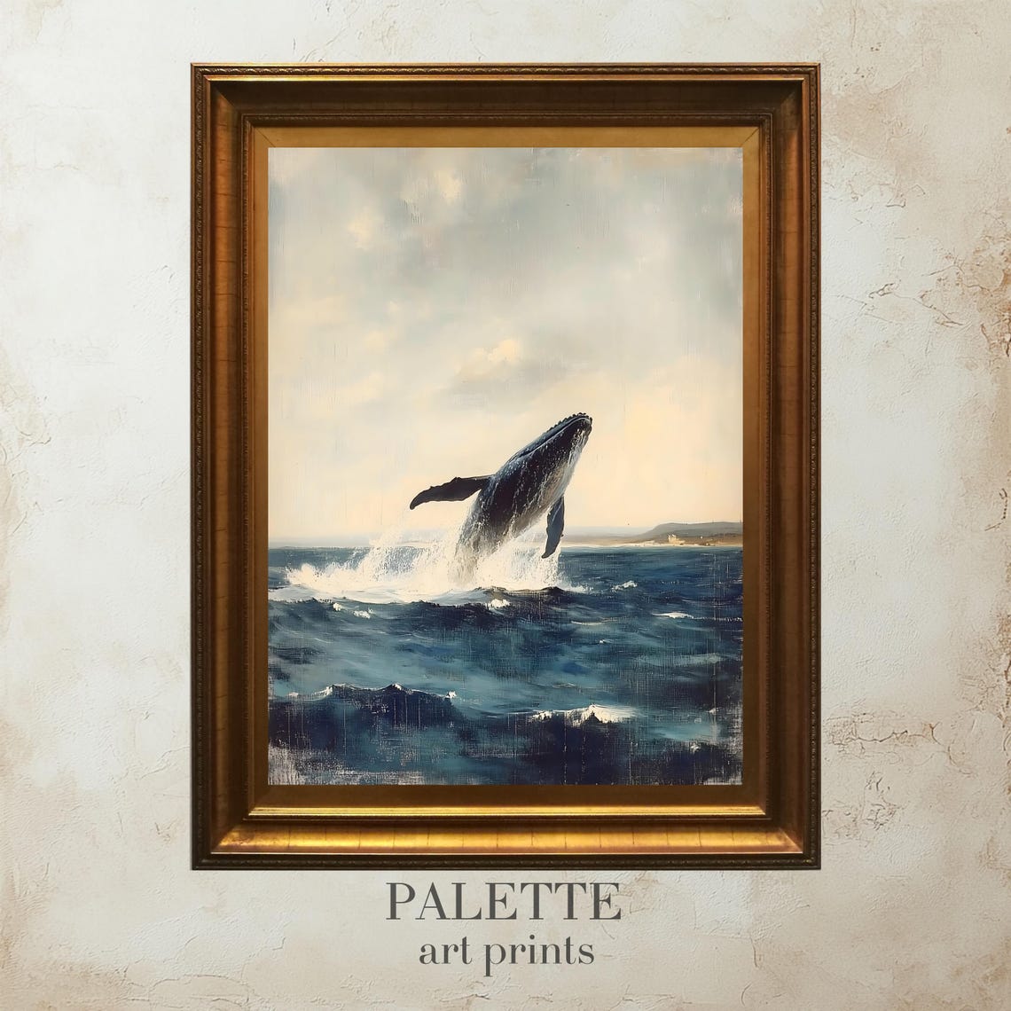 Humpback Whale Breaching Ocean Wave Coastal Marine Art Print