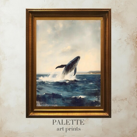 Majestic Whale Jumping Painting Ocean Scene Artwork Coastal Wall Art Nature Inspired Decor Nautical Print Gift Idea Sea006