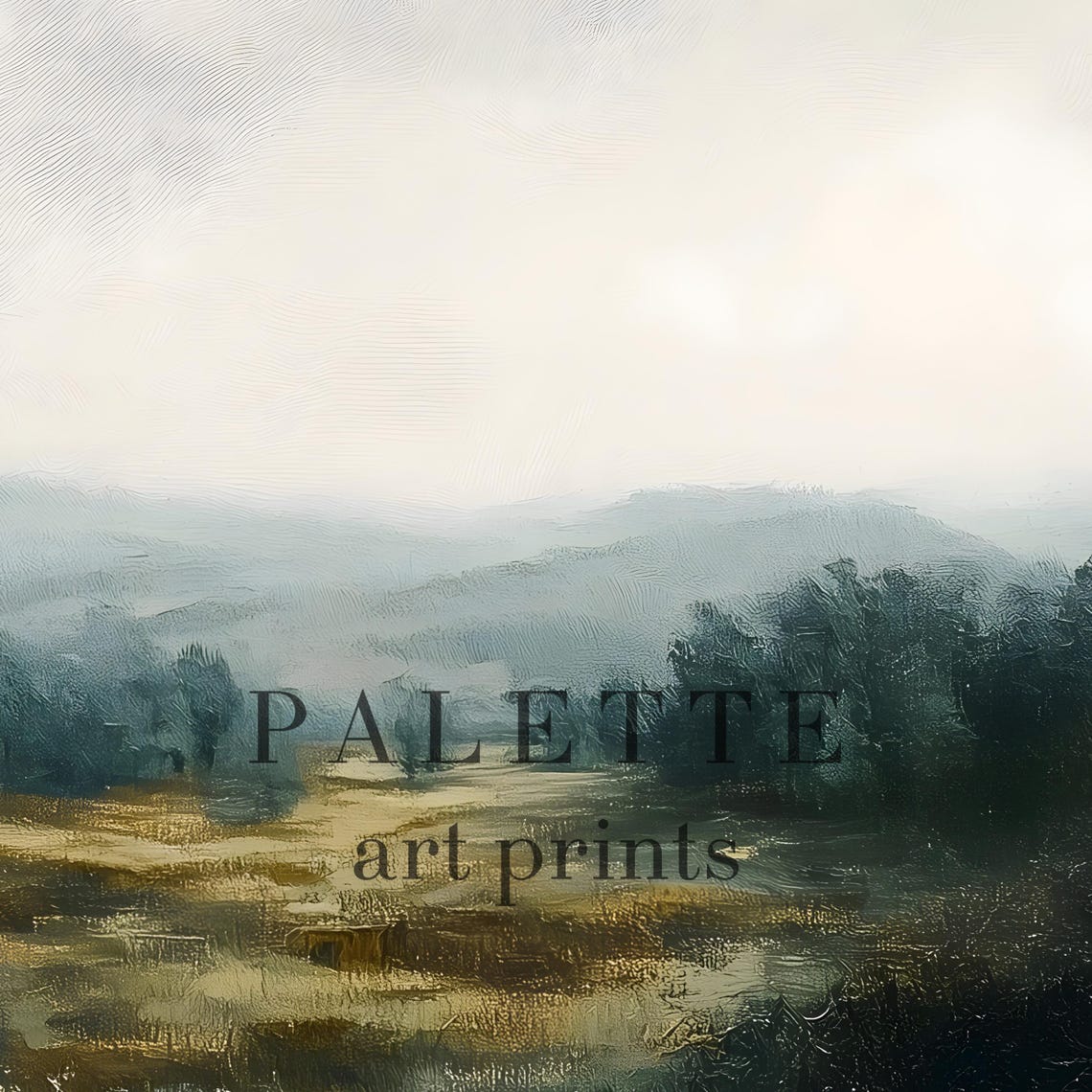 Misty Meadow Wildflowers Dark Pines Tranquil Forest Landscape Poster - Image 2