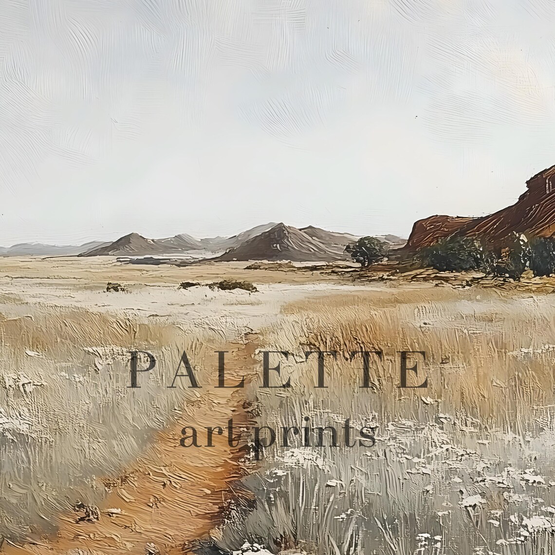 Open Field Pathway Painting Tranquil Desert Meadow Landscape Art Rustic Nature Wall Decor Serene Countryside Print Lnd115 - Image 2