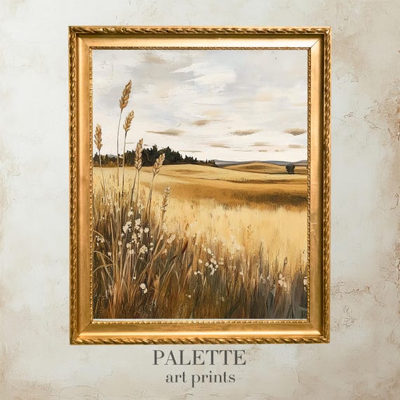 Golden Wheat Field Artwork Rustic Farmhouse Scenic Landscape Wall Art Print For Warm Cozy Home Decor Instant Lnd103