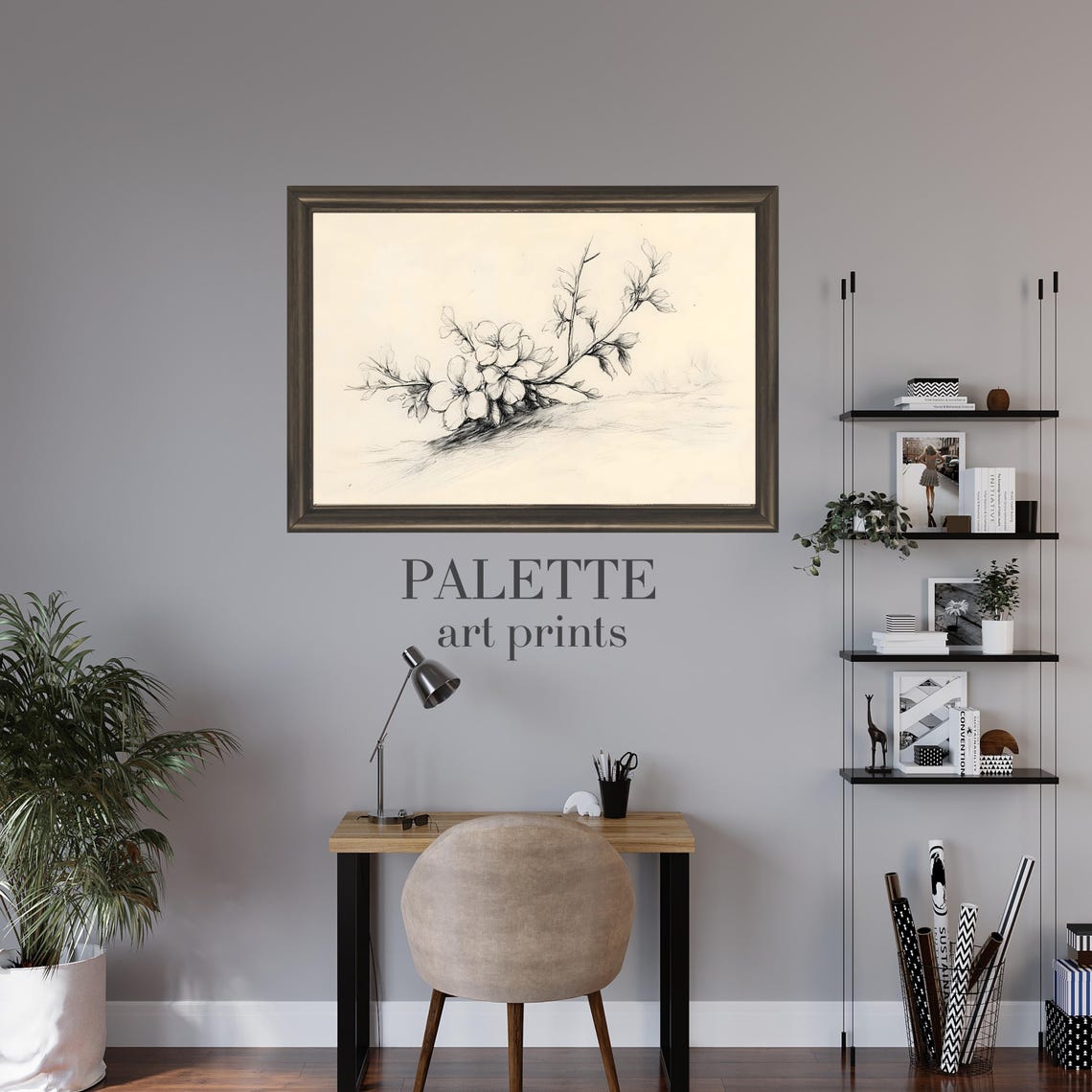 Delicate Flowering Blossom Branch Botanical Pencil Sketch Print - Image 2