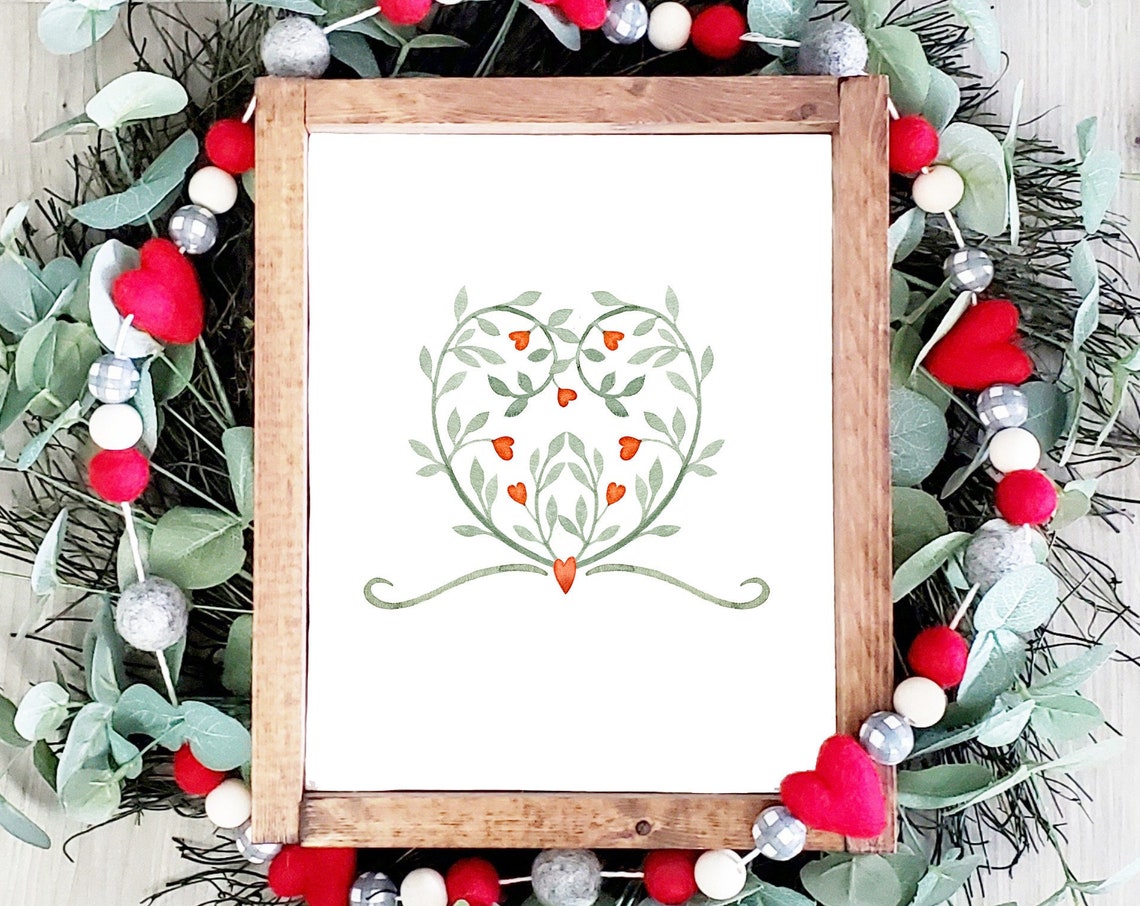 Heart Shaped Vine With Red Hearts Valentine Watercolor Poster