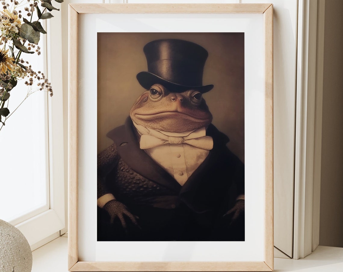 Dapper Frog in Top Hat Tuxedo Victorian Portrait Animal Poster