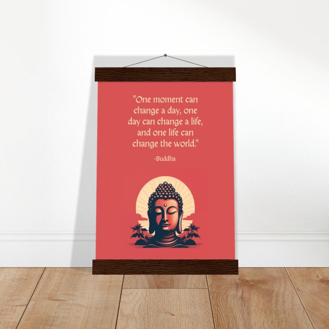 Buddha Quote Poster "One Moment Can Change A Day" Red Minimalist Zen Design - Image 4