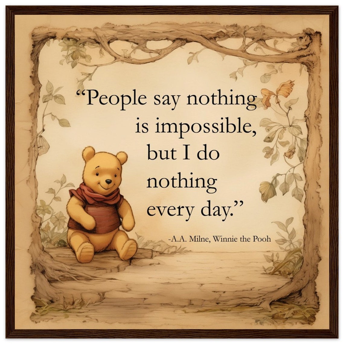 Winnie the Pooh Nothing Is Impossible Quote Tree Frame Vintage Poster
