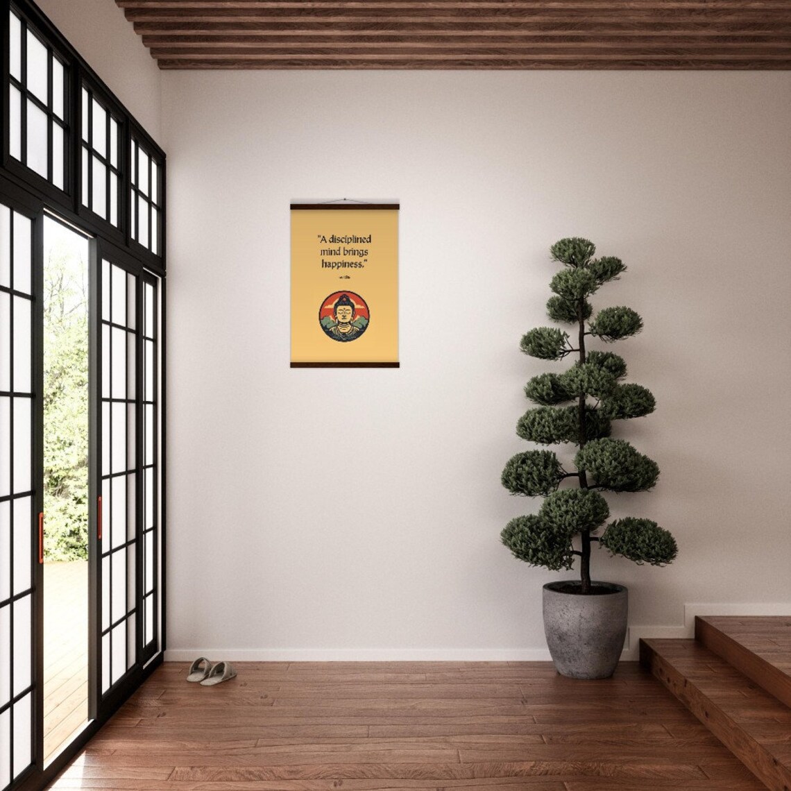 Buddha Quote Poster "A Disciplined Mind Brings Happiness" Goldenrod Zen - Image 3
