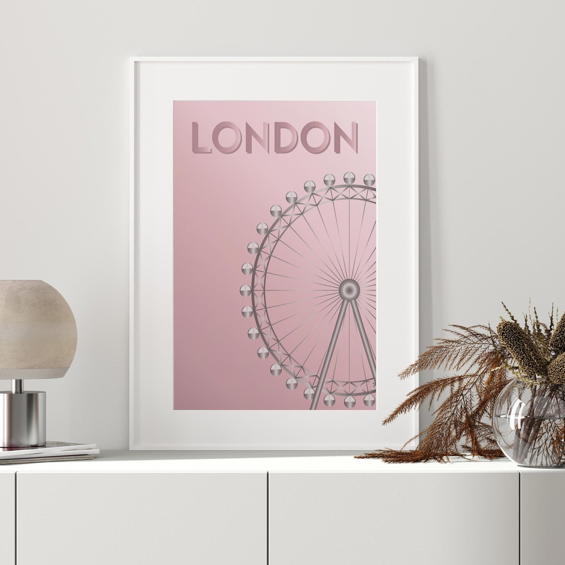 London Eye Print London Print Pink Print London Poster London Wall Art Travel Print Pink Art Print Wall Art London - Image 3