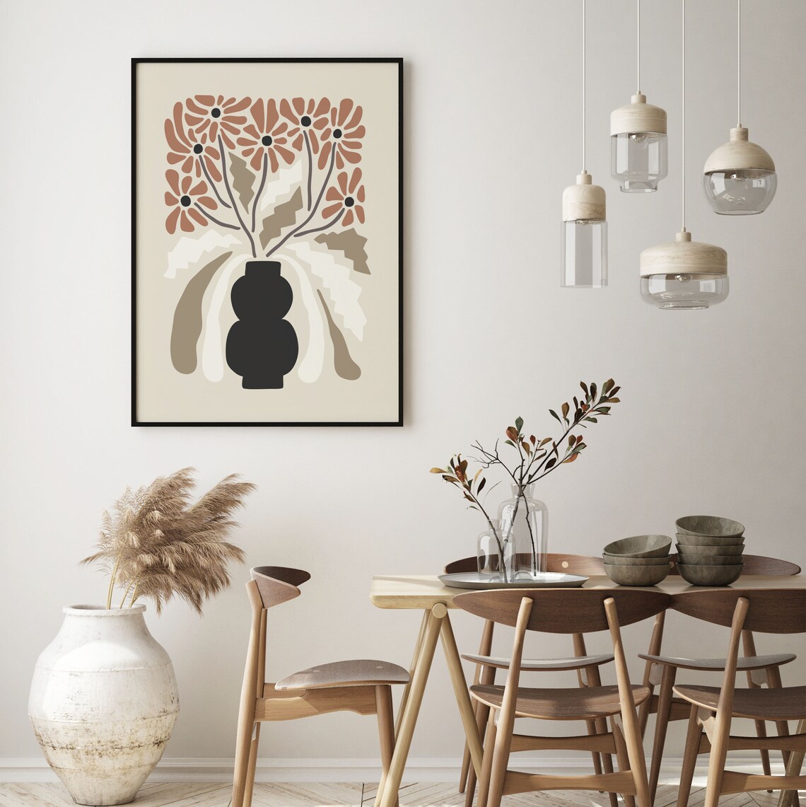 Flower Vase Print, Minimalist Neutral Floral Art Print - Image 3