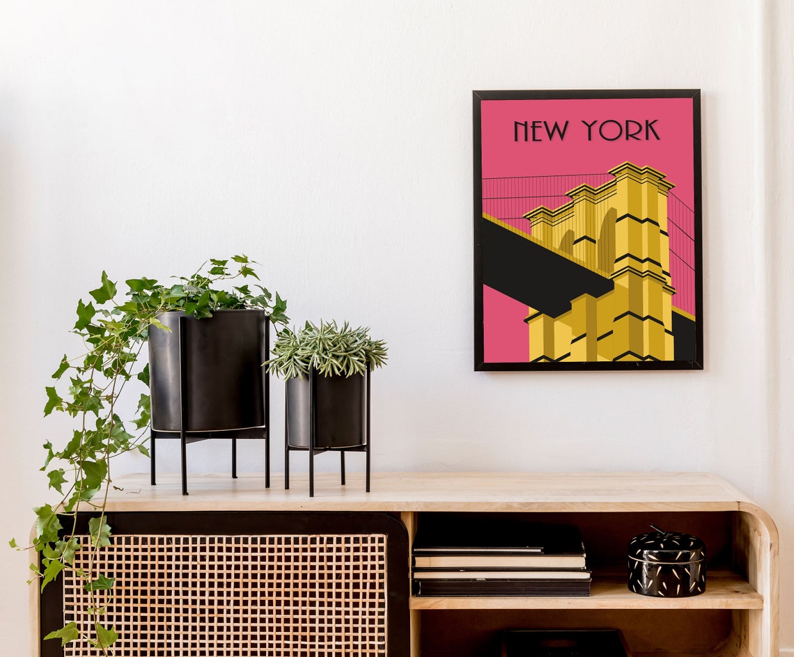 New York Print Pink Print Art Deco Neon Print New York Wall Art Travel Poster Art Print New York Poster Travel Print Art - Image 4
