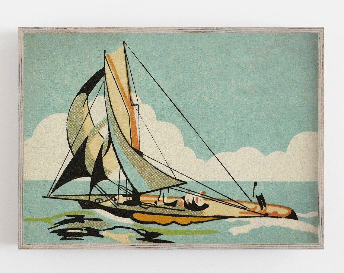 Sailboat Vintage Japandi Nautical Art Print - Image 3