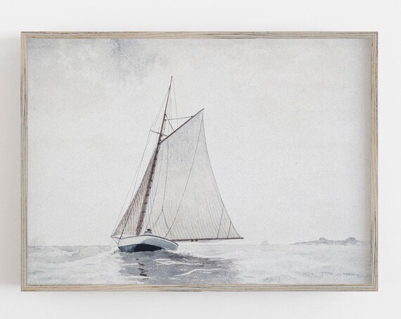 Muted Neutral Sailboat Art Vintage Wall Art Seascape Print Nautical Wall Decor Minimalist Wall Art 84