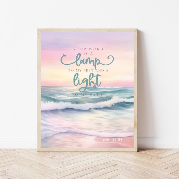 Beach Bible Verse Print Your Word Is A Lamp Psalm 119105 Scripture Wall Art Sign Christian Bedroom Decor Playroom Nursery