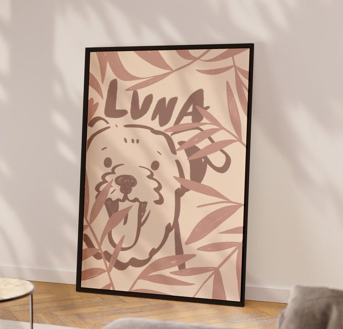 Luna Custom Dog Name Print Cute Cartoon Pup Beige Line Artwork