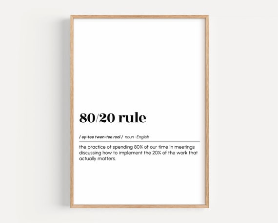 8020 Rule Definition Print Pareto Principle Office Wall Art Funny Sign Home Poster Cubicle Decor