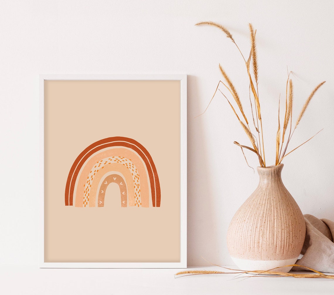 Warm Terracotta Rainbow Boho Nursery Minimalist Wall Decor Poster