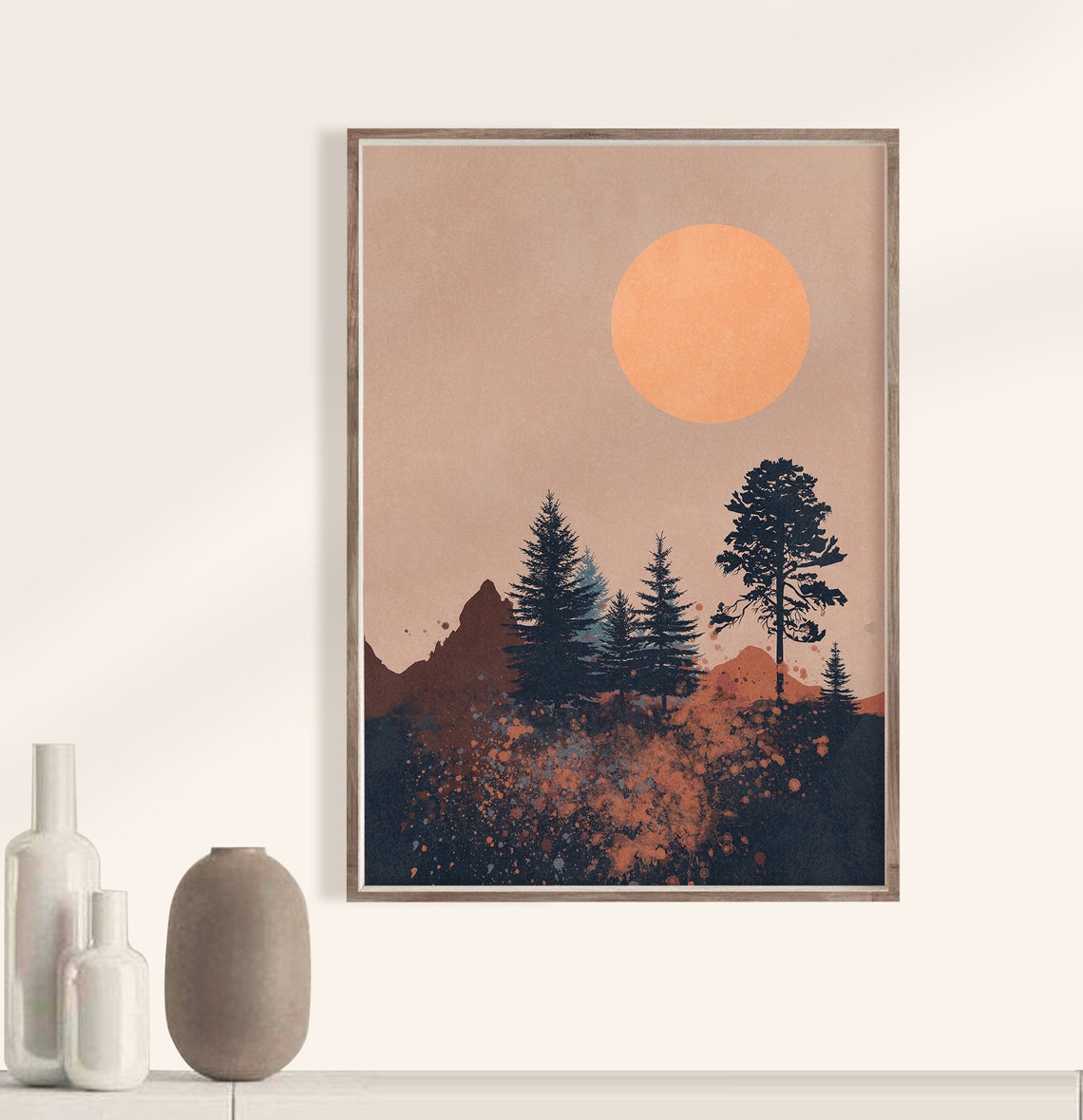 Boho Pine Forest Sunset Abstract Terracotta Nature Art Poster