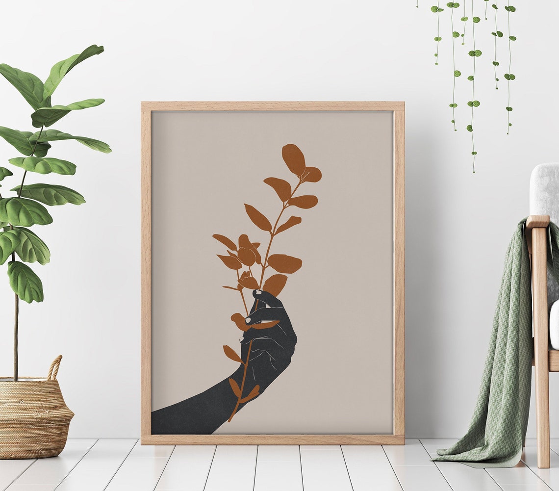 Botanical Boho Hand Holding Eucalyptus Terracotta Minimalist Poster