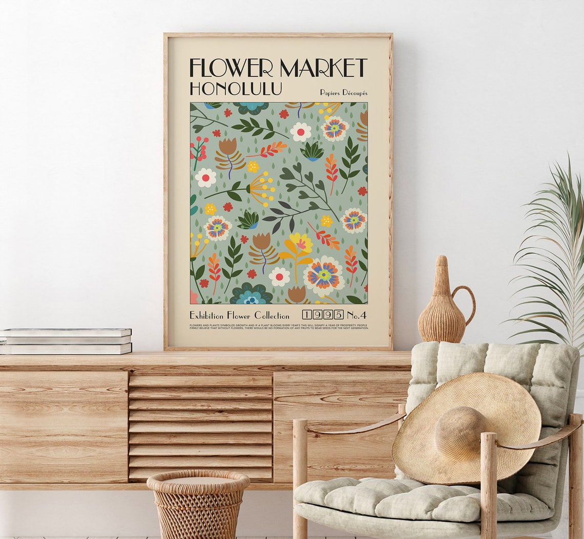 Flower Market Honolulu Exhibition Poster No.4 Botanical Floral Artwork
