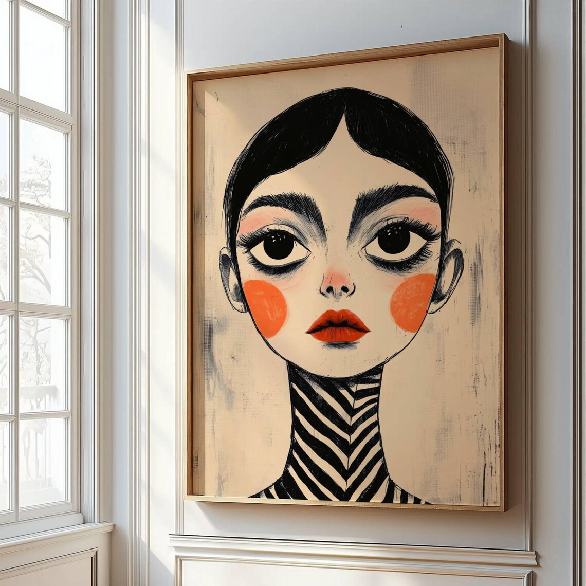 Surreal Big Eye Portrait Art Print, Whimsical Fashion