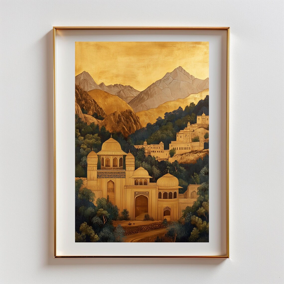 Indian Mountain Village, Mughal-Inspired Art Print