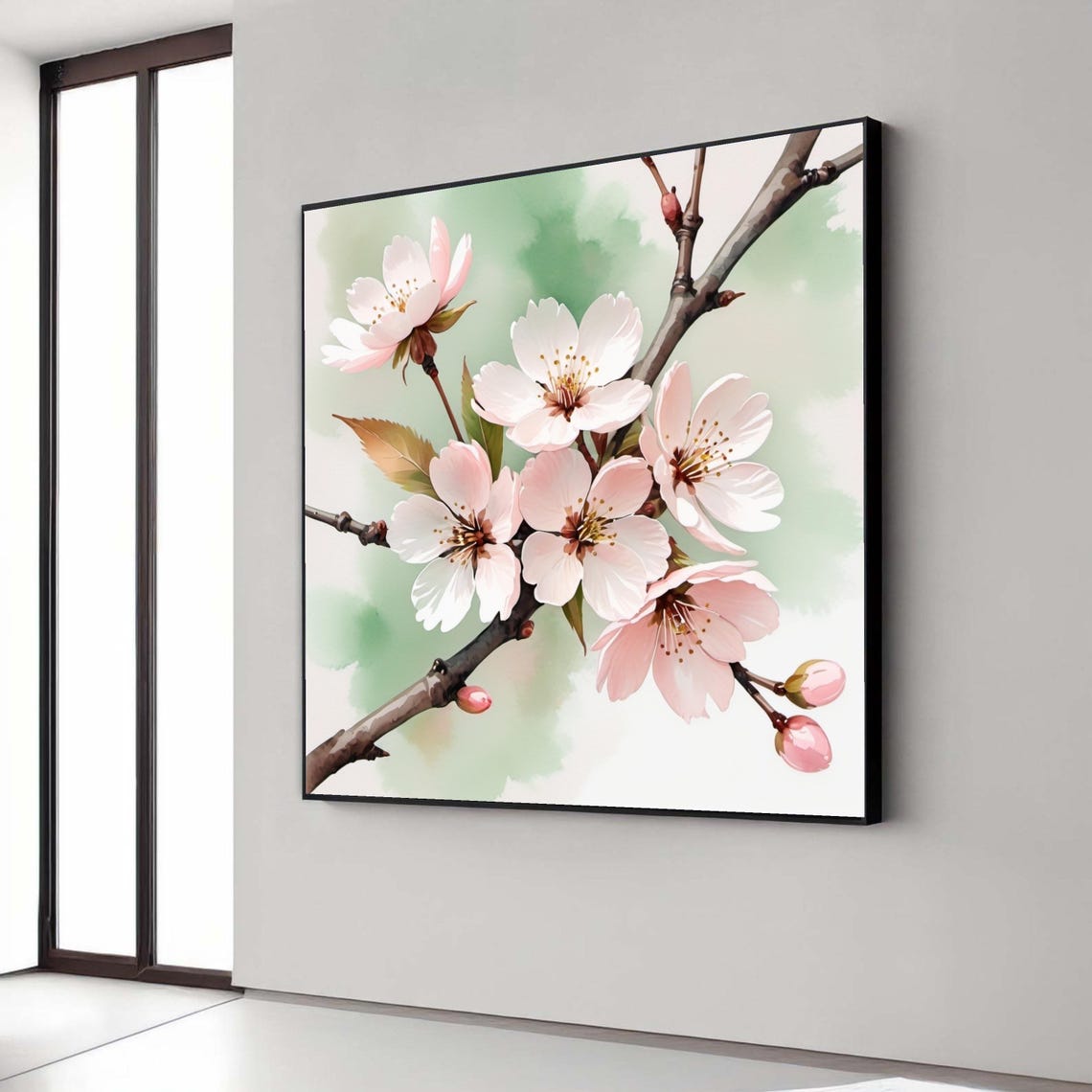 Cherry Blossom Branch Canvas Soft Pink Floral Wall Art Spring Flower Nature Botanical Decor Elegant Home Gift