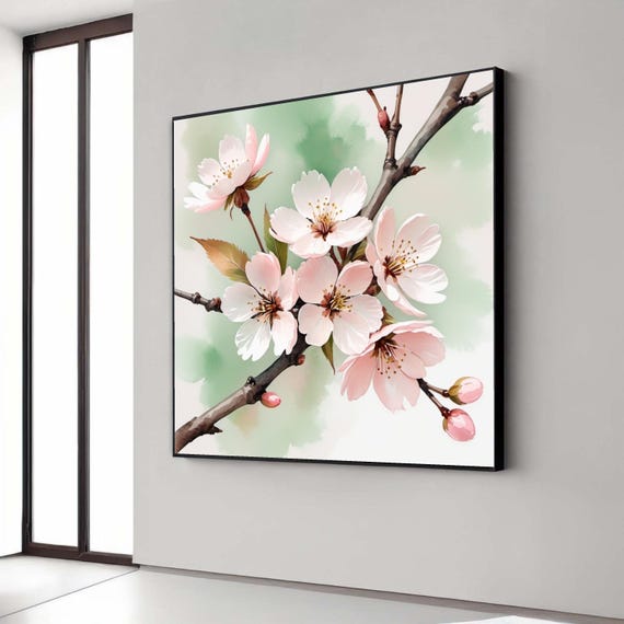 Cherry Blossom Branch Canvas Soft Pink Floral Wall Art Spring Flower Nature Botanical Decor Elegant Home Gift