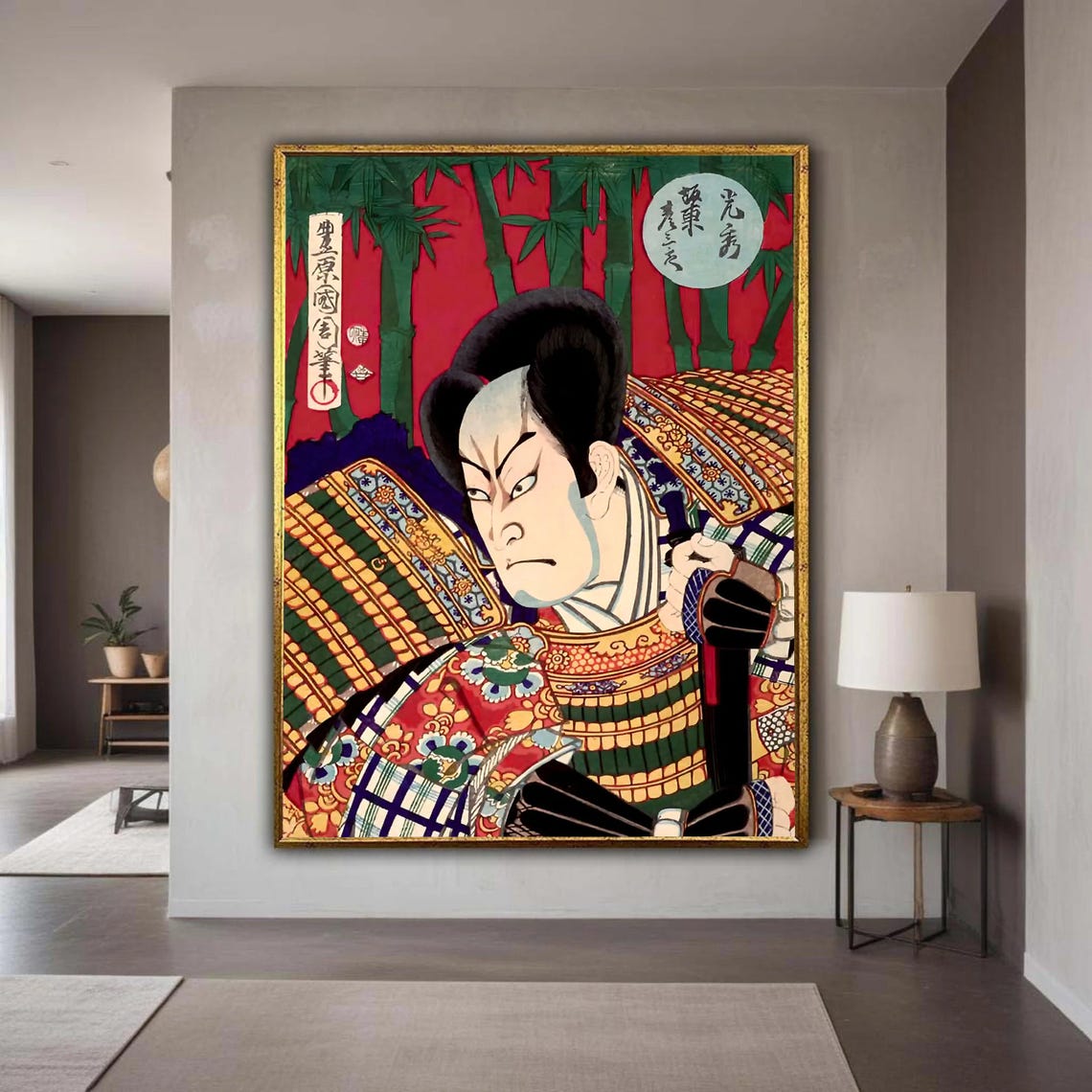 Japanese Ukiyo-e Kabuki Actor Armor Bamboo Woodblock Art Poster