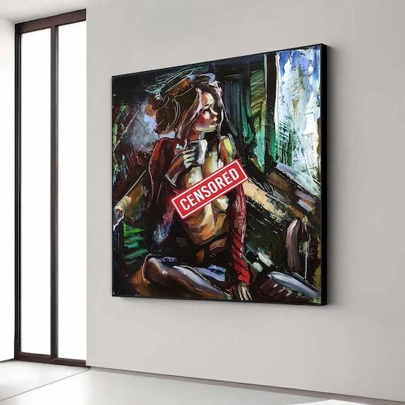 Woman With Coffee Abstract Nude Painting Dark Expressive Art Poster