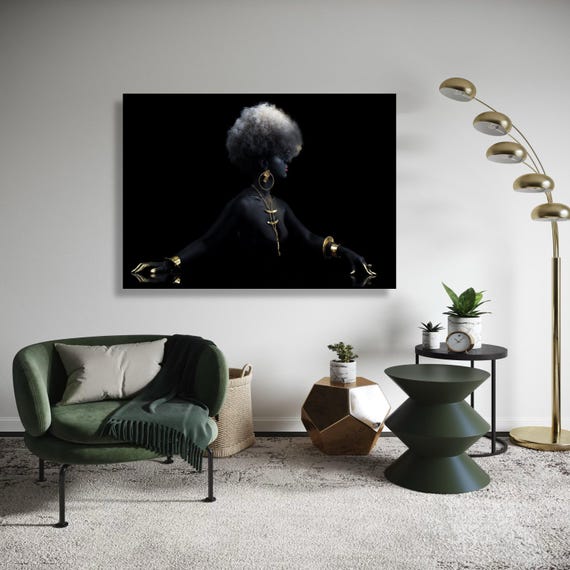 Elegant Afro Woman Portrait Art Print, Modern Glamour