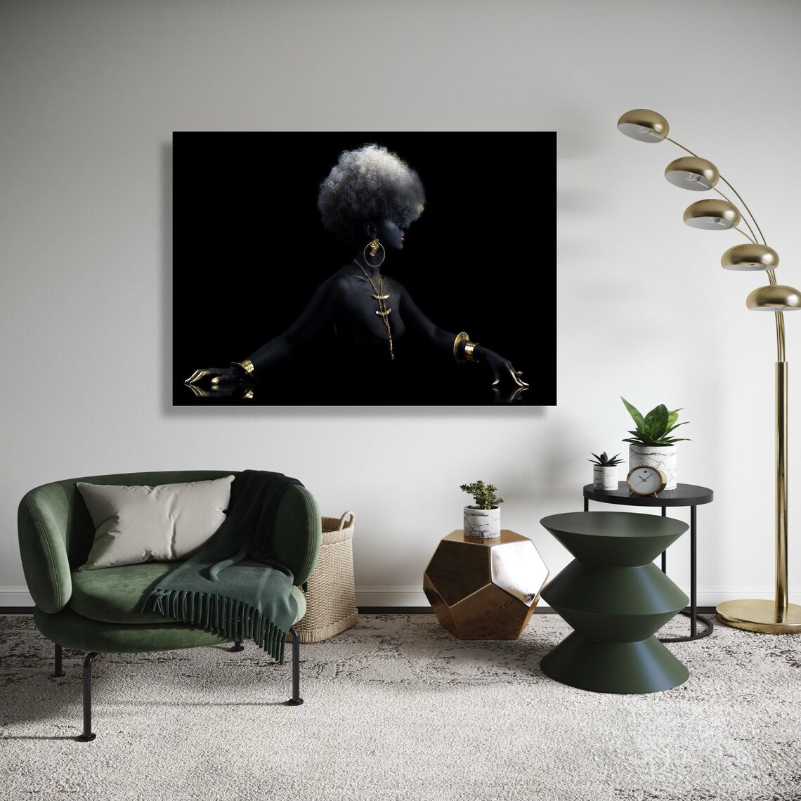 Elegant Afro Woman Portrait Art Print, Modern Glamour