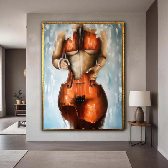 Abstract Female Figure With Violin Canvas Wall Art Artistic Musical Instrument Painting Modern Body Gift Home Decor