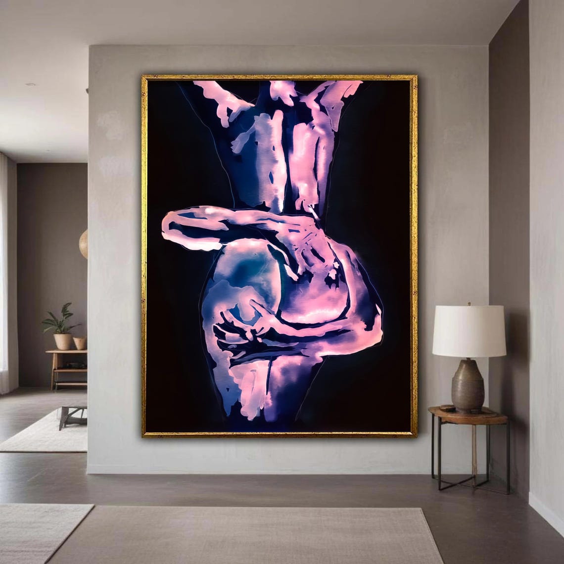 Neon Glow Abstract Dancer In Motion Dark Background Art Poster