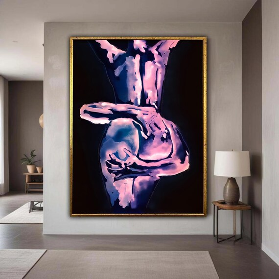 Abstract Neon Dance Pose Canvas Modern Figurative Wall Art Pink And Blue Glow Silhouette Contemporary Gift Home Decor