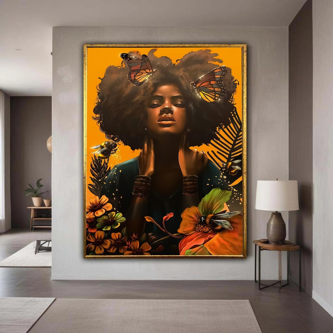 Empowered Woman With Afro Hair, Monarch Butterflies