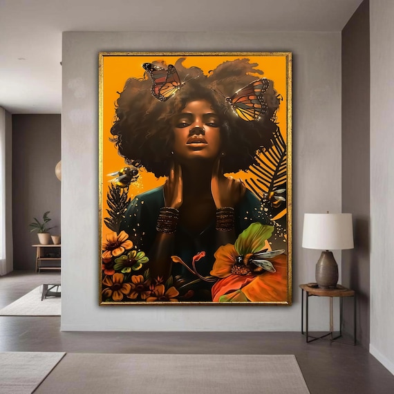 Empowered Woman With Afro Hair, Monarch Butterflies