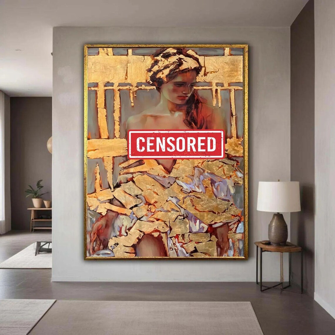 Golden Nude Woman Gold Leaf Abstract Figurative Luxury Art Poster