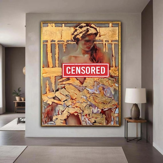 Golden Abstract Nude Woman Canvas Contemporary Figurative Art Modern Female Portrait Wall Luxury Gold Leaf Home Gift Decor