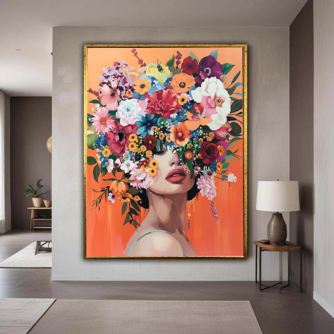 Floral Crown Portrait Art Print, Modern Woman