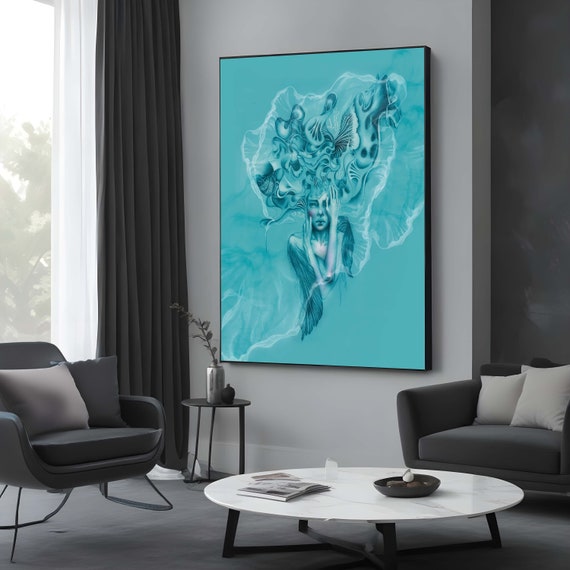 Abstract Womans Face Canvas Water Woman Art Contemporary Portrait Modern Wall Decor Framed Ready To Hang