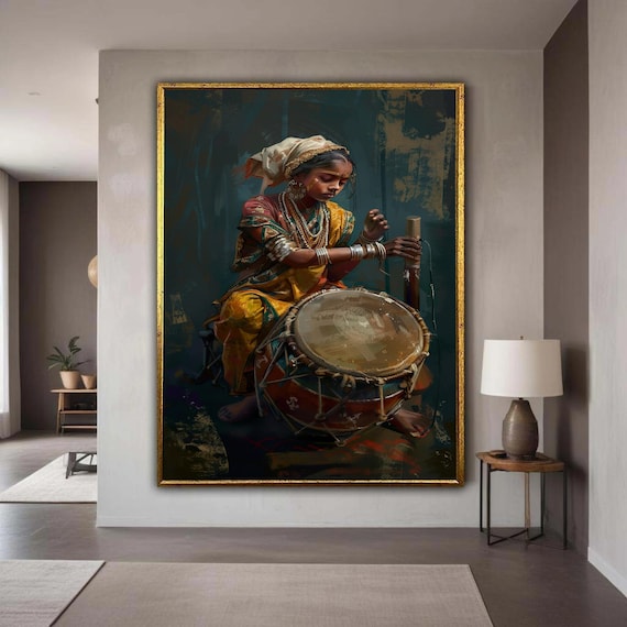Woman Playing Traditional Drum Cultural Music Portrait Rich Art Poster