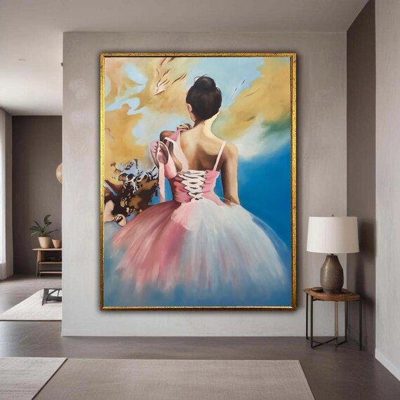 Elegant Ballerina Back View Canvas Pink Tutu Dance Art Ballet Slippers Wall Decor Graceful Modern Home Gift