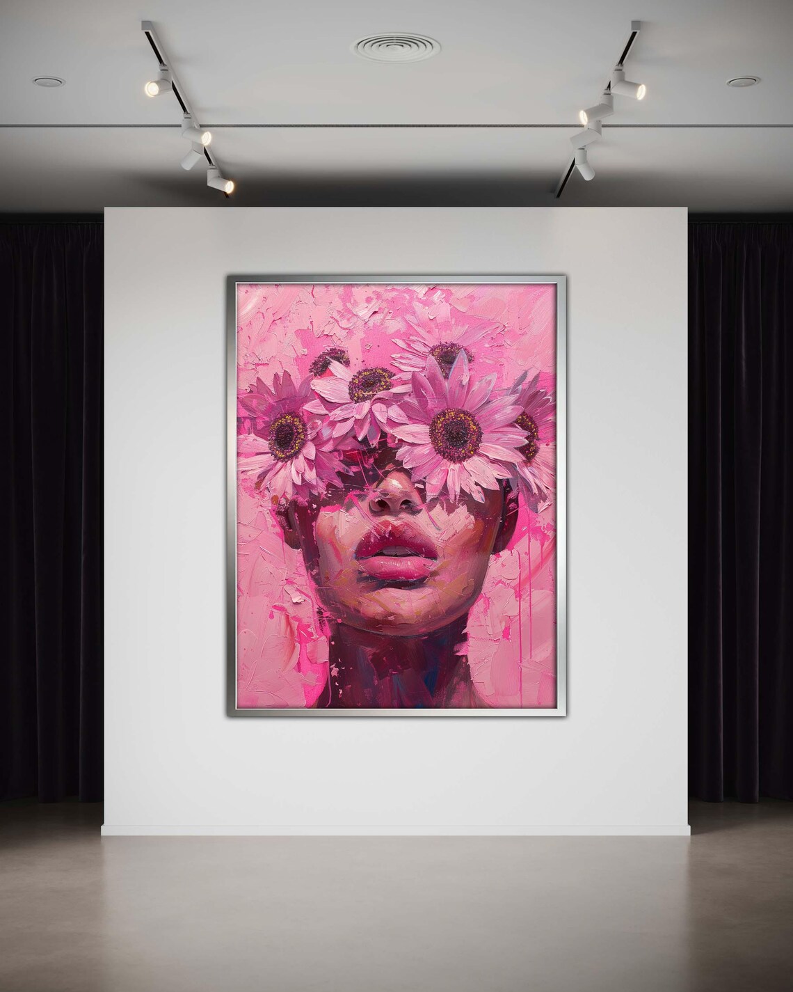 Woman With Pink Daisies Over Eyes All Pink Floral Portrait Poster