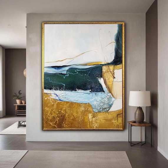Deep Abstract Ocean Wave Blue and Gold Modern Coastal Art Poster